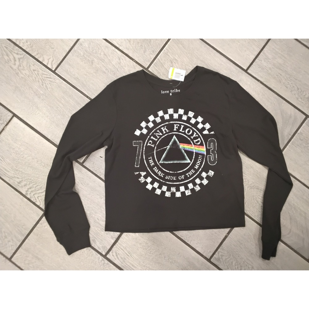 Love Tribe Pink Floyd Dark Side of the Moon Graphic Long Sleeve Crop Tee Black S